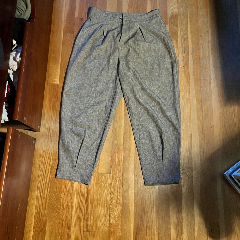 SHEIN Brown Balloon Pleated High-Waist Tapered Trousers (Cropped)